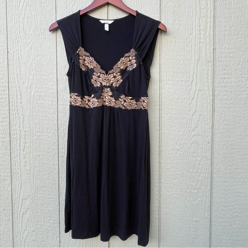 Soma Slip Dress size Small Black w/Gold Lace Trim Night grown Babydoll‎ Comfy